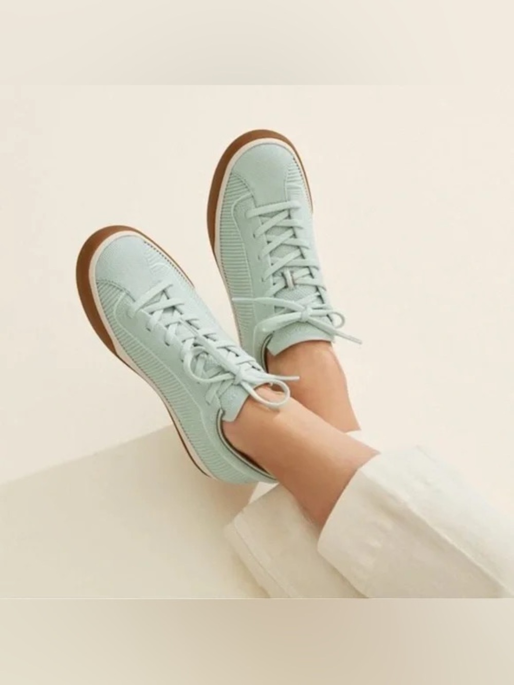 Rothy’s The Lace Up Sneaker Shoes Mint Green GUC Sz. 8 *Fraying on one lace tip